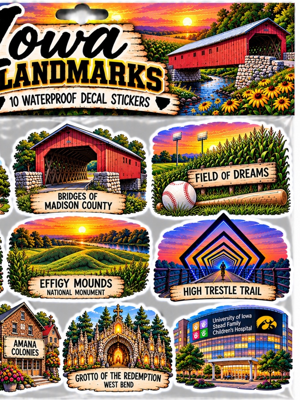 IOWA Landmarks Waterproof Decal Set — Multi-Color Stickers - Picture 2 of 3